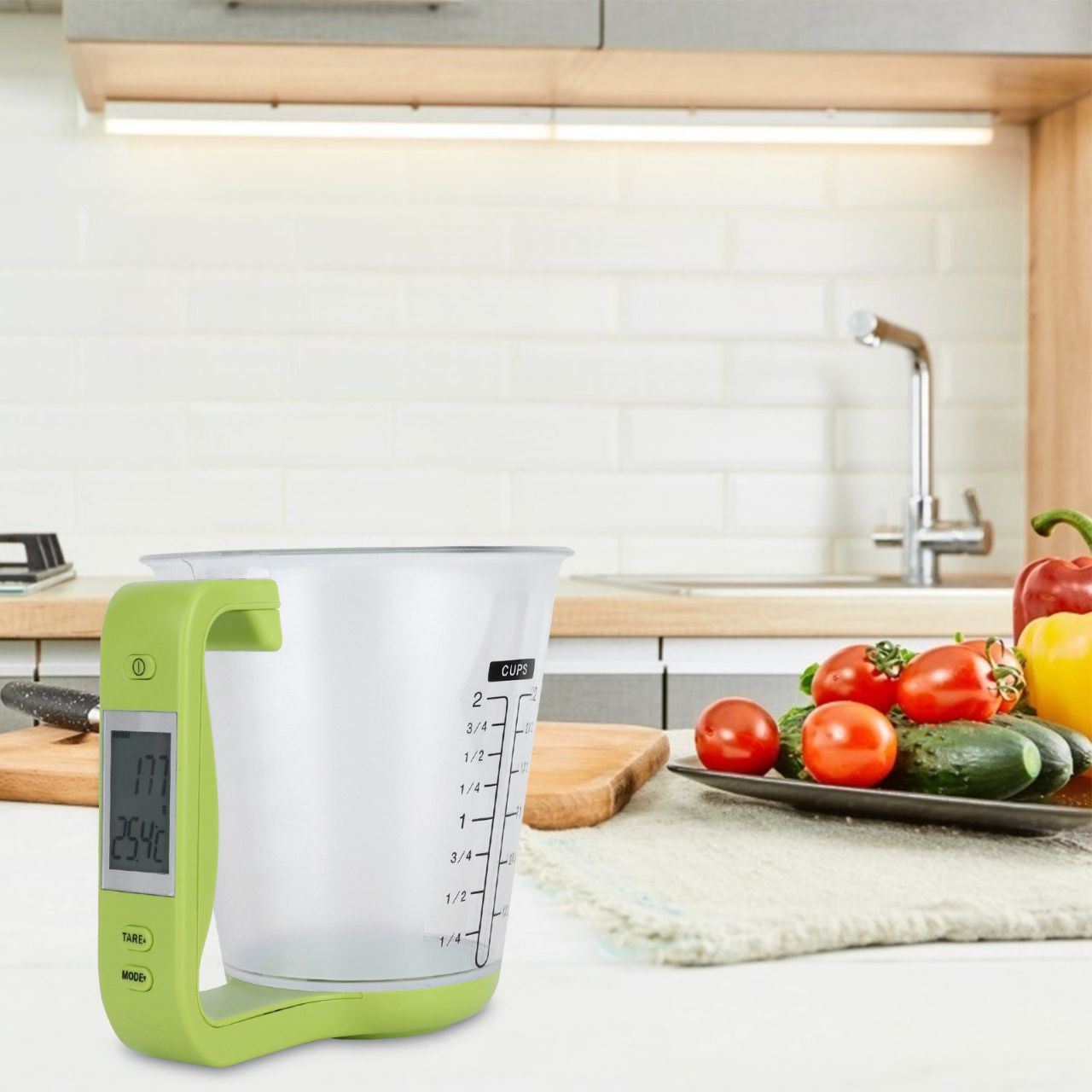 Balance de Cuisine - ElectronicCups™ - Vert - Comptoir en Cuisine